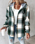 Geruite shacket dames met capuchon, groen-wit - afbeelding 1