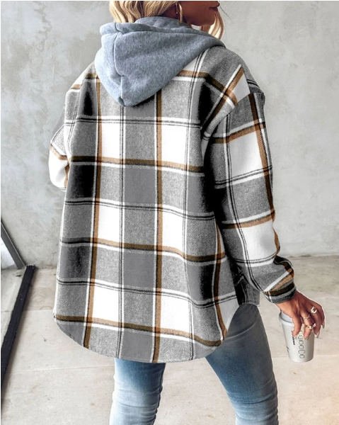 Geruite shacket dames met capuchon - afbeelding 6
