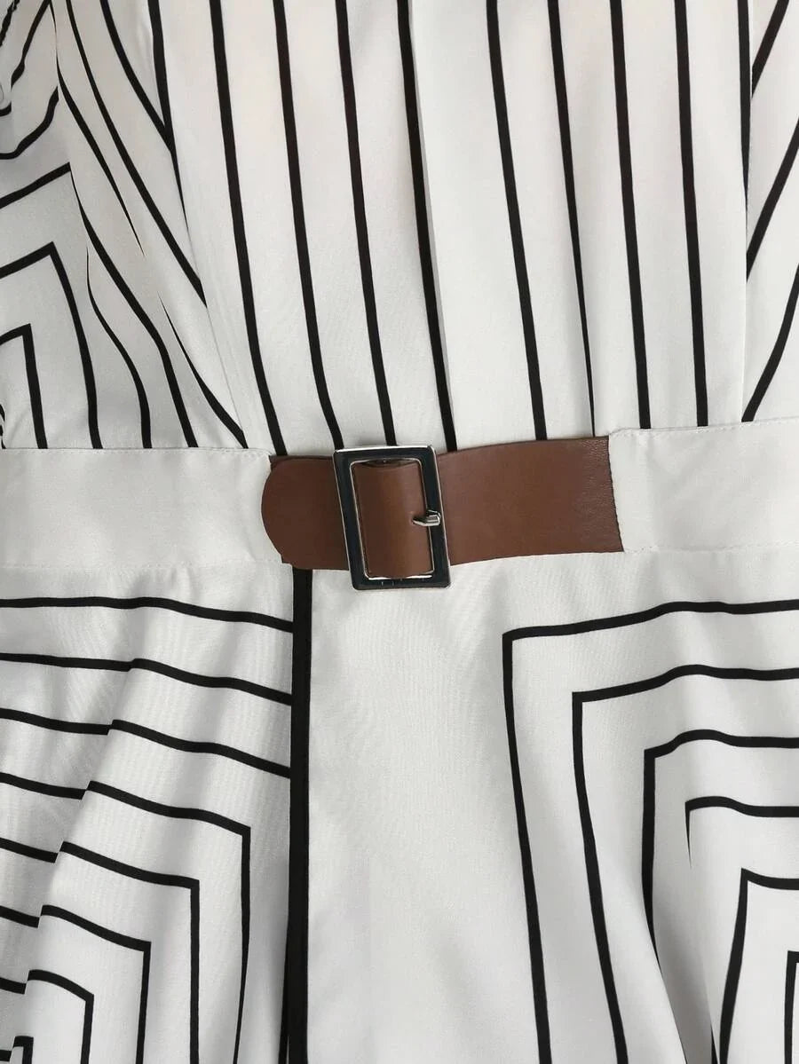 Gestreepte A-lijn blousejurk dames met riem - afbeelding 7