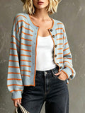 Gestreepte cardigan dames, lichtblauw - afbeelding 1