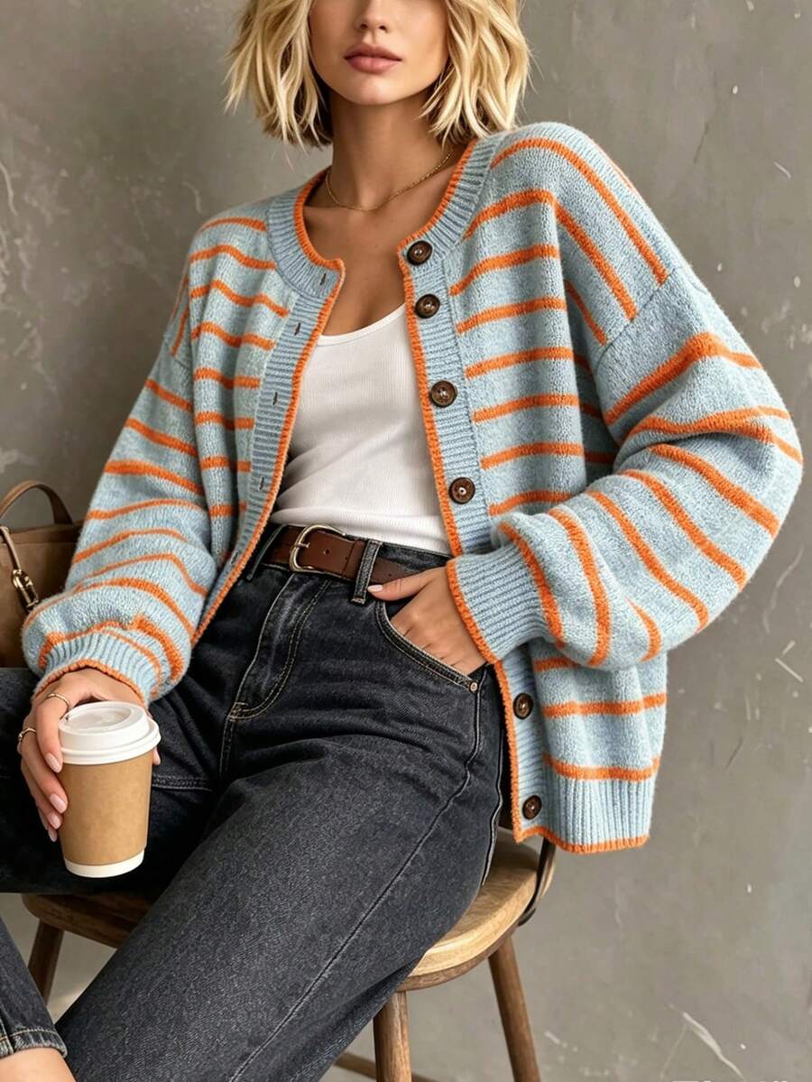 Gestreepte cardigan dames - afbeelding 3