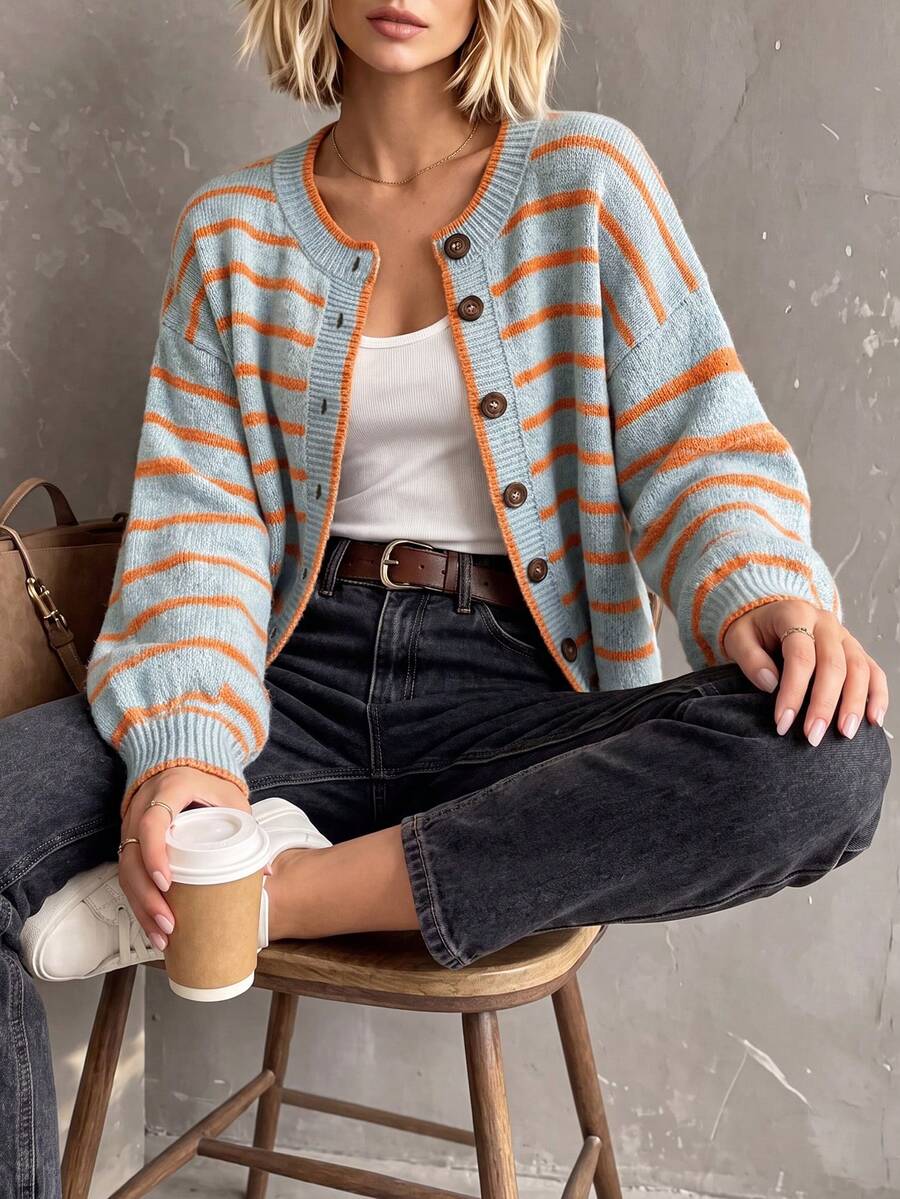 Gestreepte cardigan dames - afbeelding 4