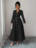 Getailleerde maxi jurk dames, zwart - afbeelding 1