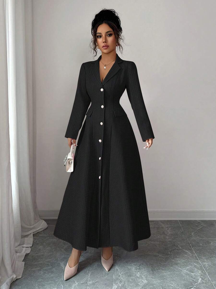 Getailleerde maxi jurk dames, zwart - afbeelding 1
