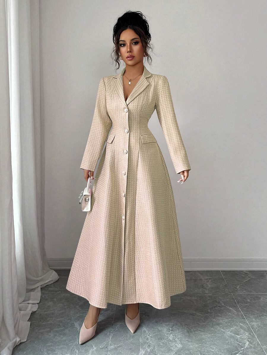 Getailleerde maxi jurk dames, beige - afbeelding 4