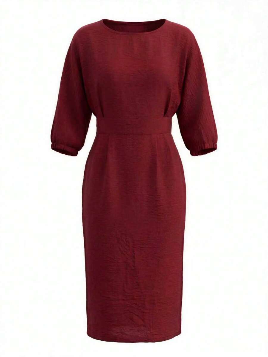Getailleerde midi jurk dames met ballonmouwen - afbeelding 6