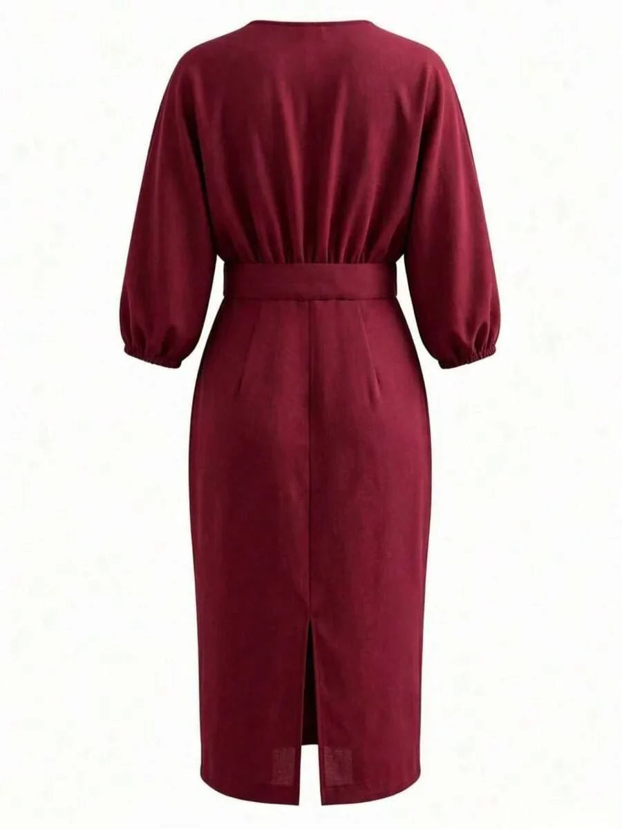 Getailleerde midi jurk dames met ballonmouwen - afbeelding 7