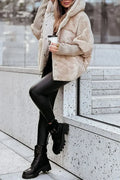 Oversized gewatteerde jas dames met capuchon, Beige - afbeelding 2