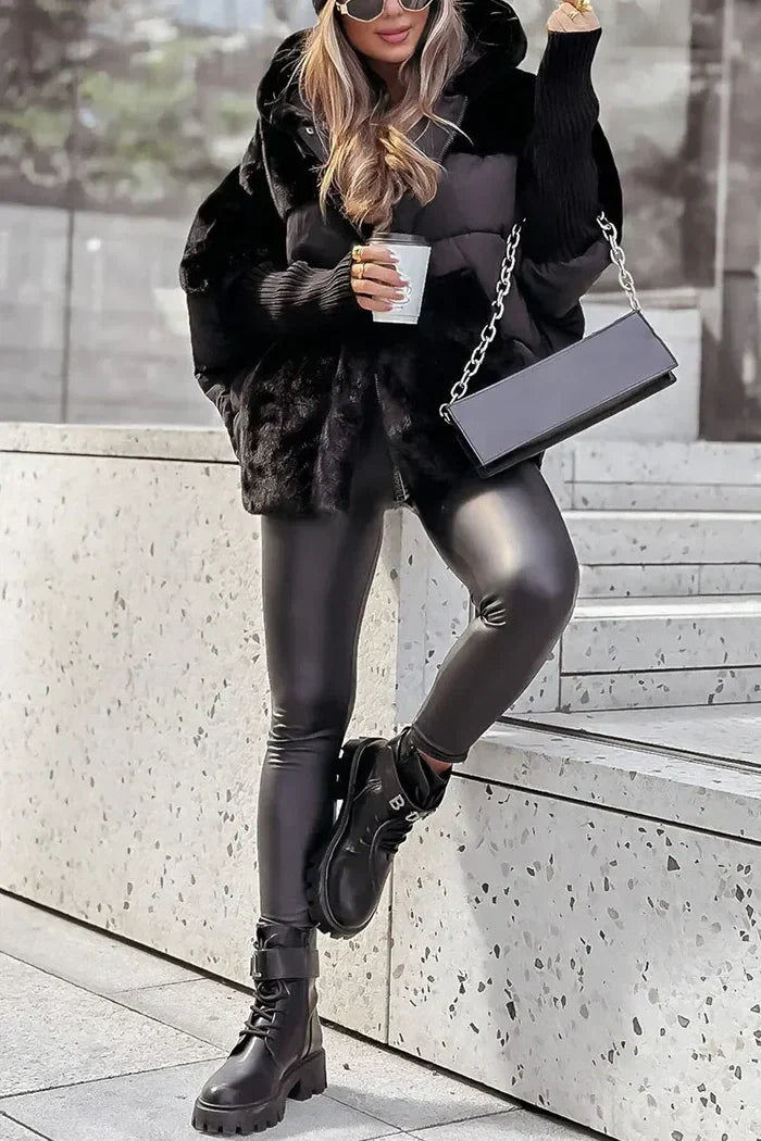 Oversized gewatteerde jas dames met capuchon, Zwart - afbeelding 8