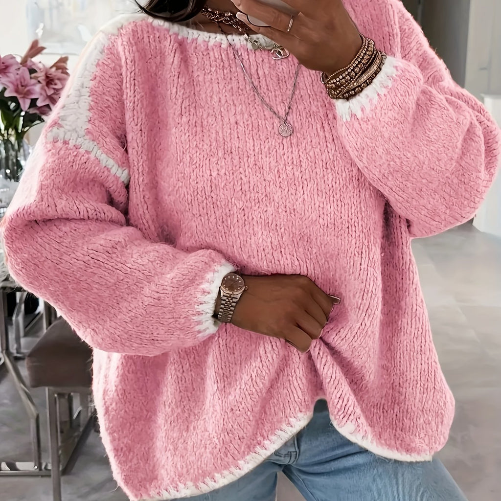 Oversized grof gebreide trui dames, roze - afbeelding 11