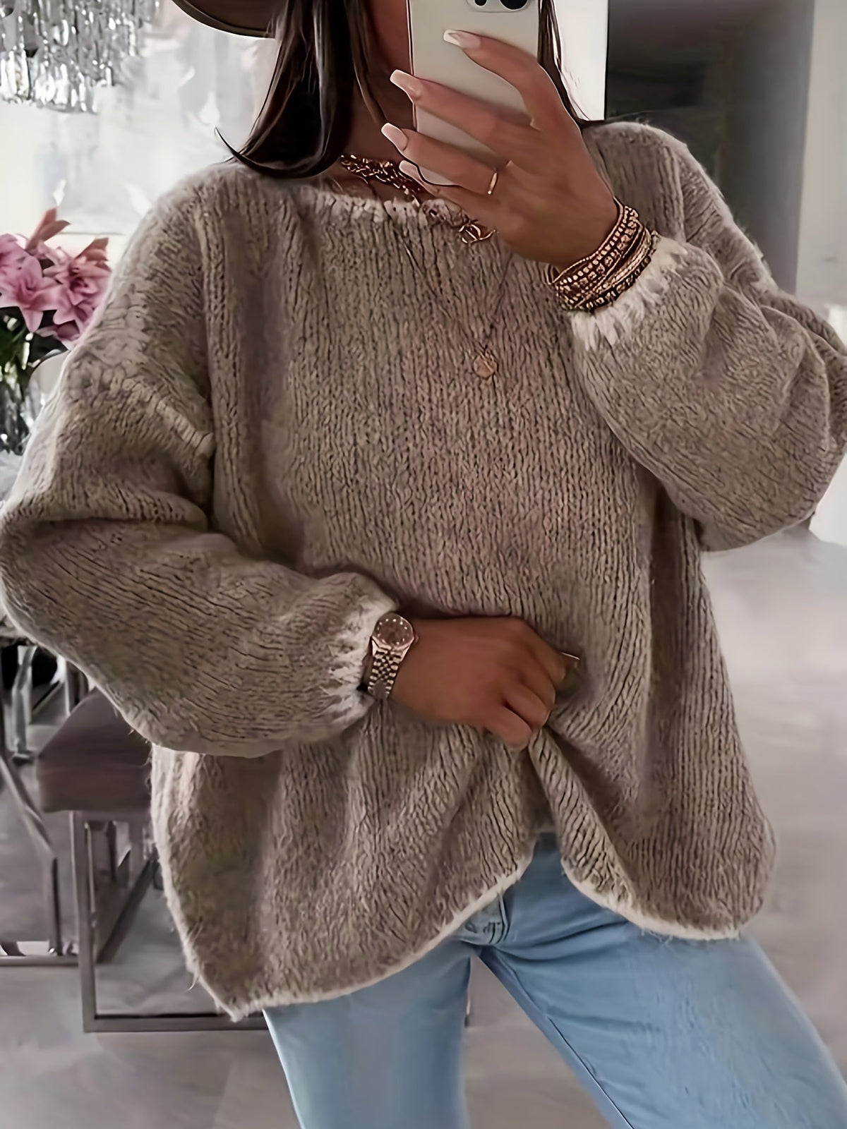 Oversized grof gebreide trui dames - afbeelding 3