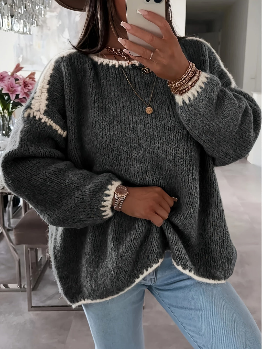 Oversized grof gebreide trui dames - afbeelding 4