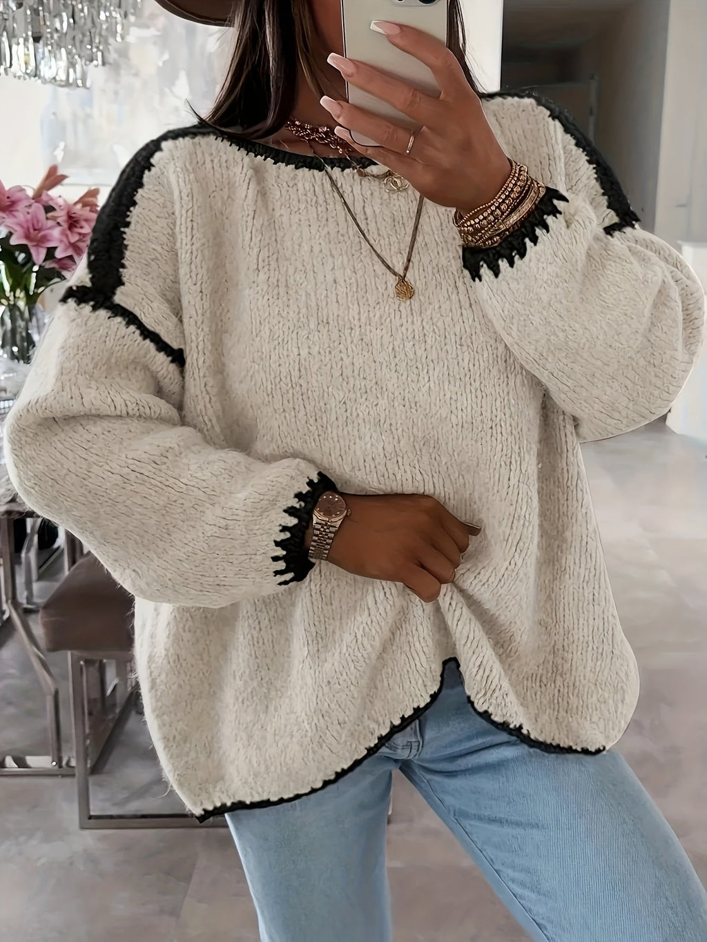 Oversized grof gebreide trui dames - afbeelding 5