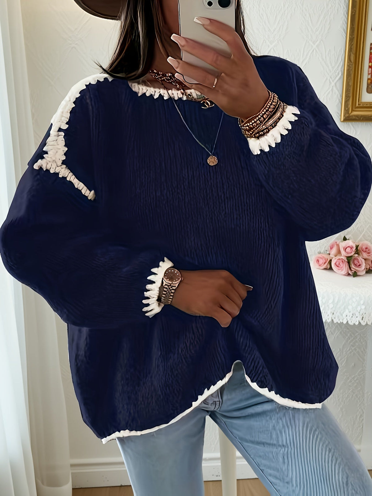 Oversized grof gebreide trui dames - afbeelding 8