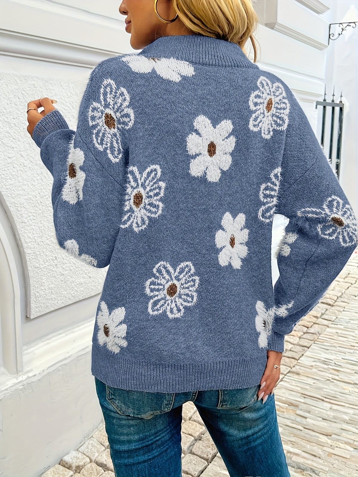 Gebloemde half zip trui dames - afbeelding 10