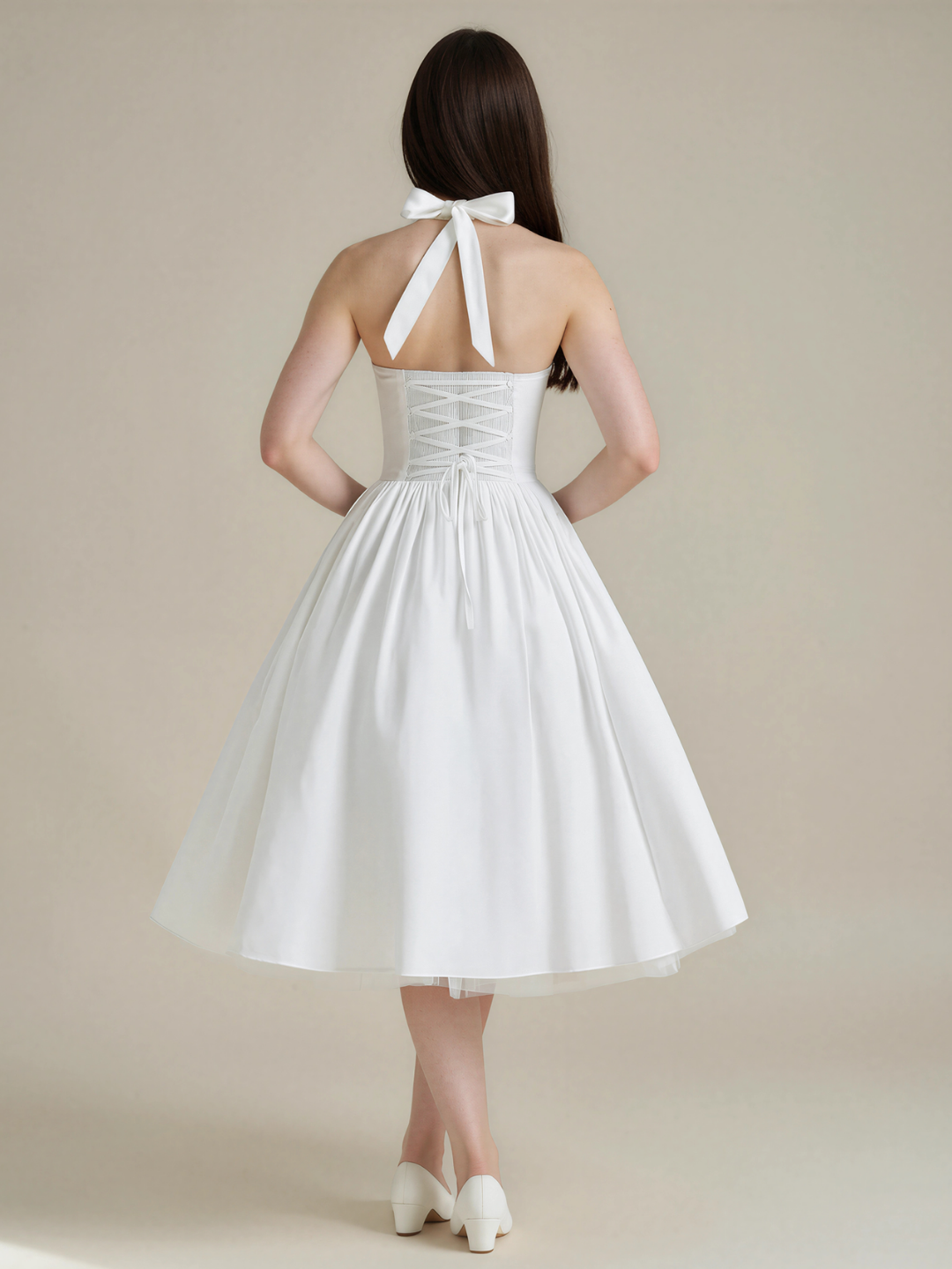Halterhals midi jurk dames met wijde rok - afbeelding 2