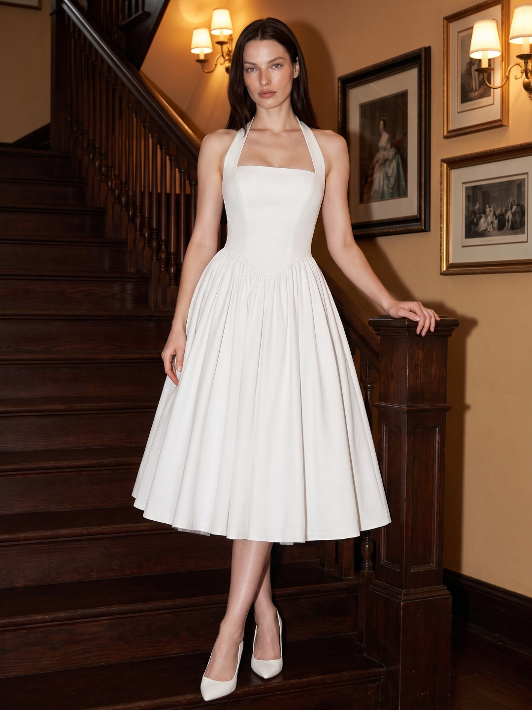 Halterhals midi jurk dames met wijde rok - afbeelding 5