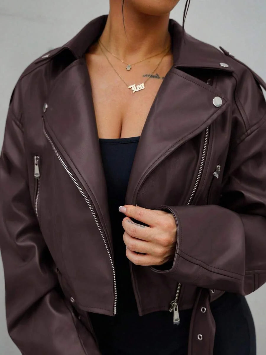 Imitatieleren bikerjas dames met ceintuur - afbeelding 15