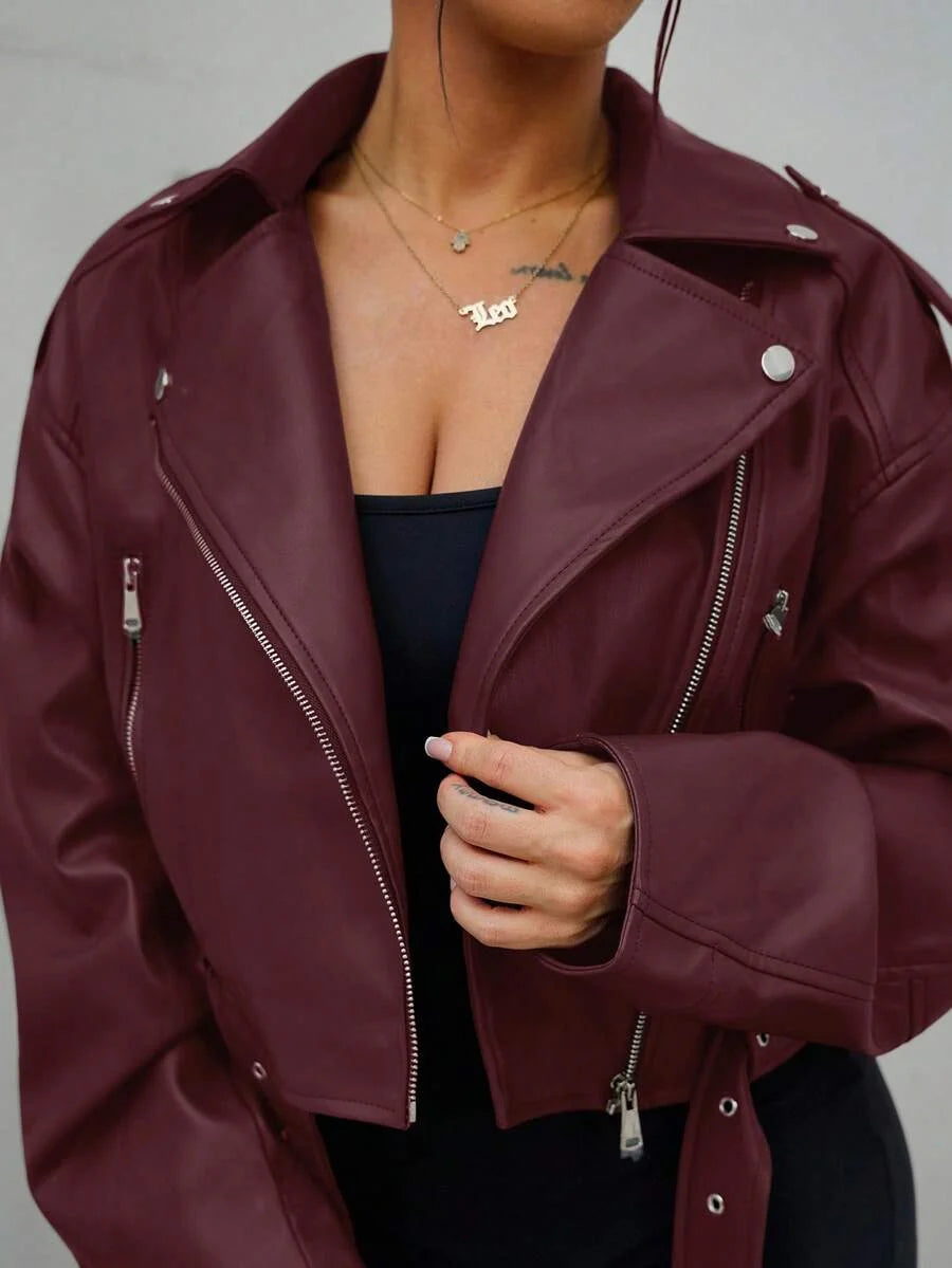 Imitatieleren bikerjas dames met ceintuur - afbeelding 9