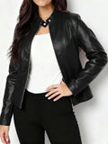 Imitatieleren bikerjas dames, zwart - afbeelding 1