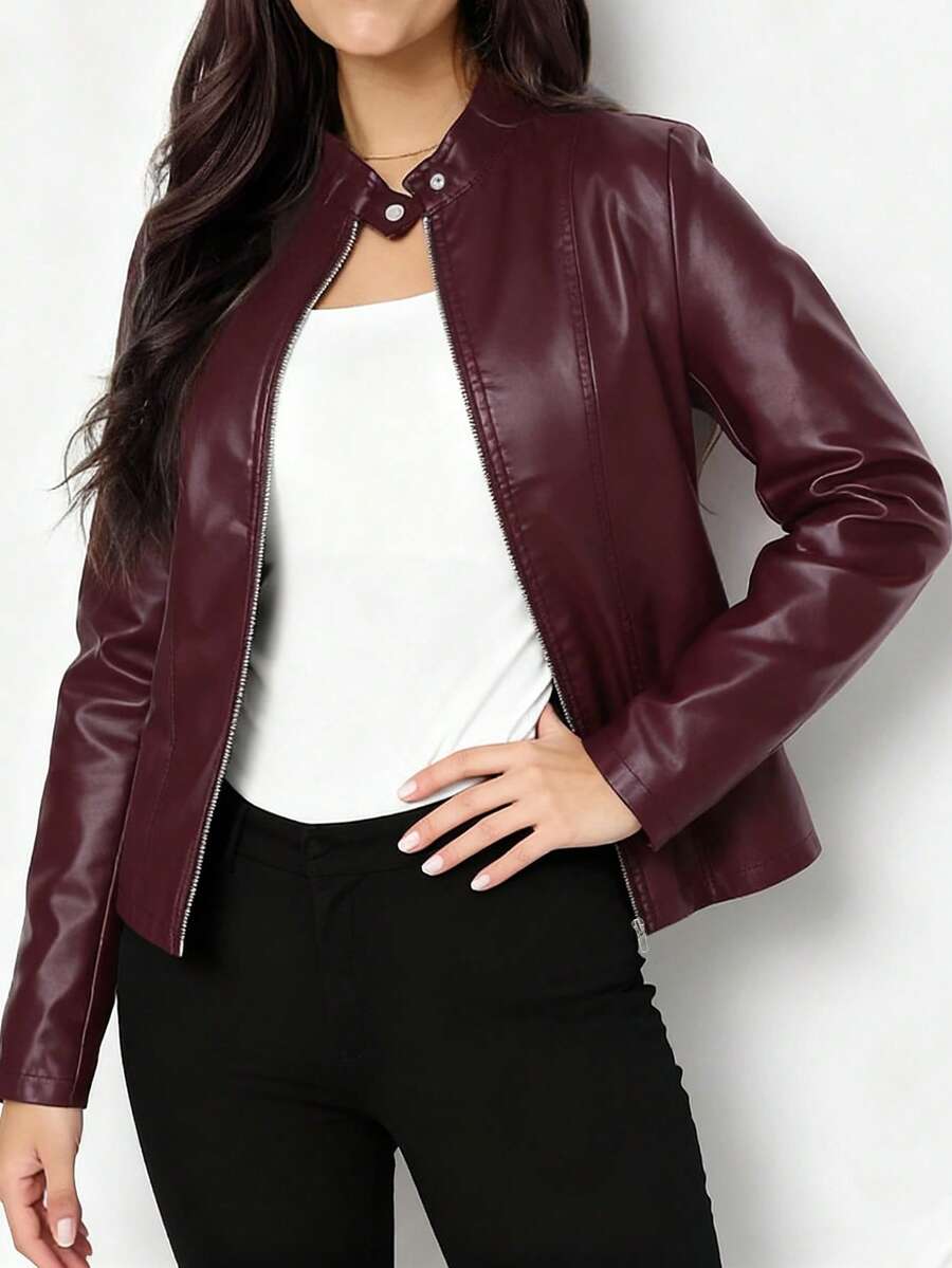 Imitatieleren bikerjas dames, bordeaux - afbeelding 7