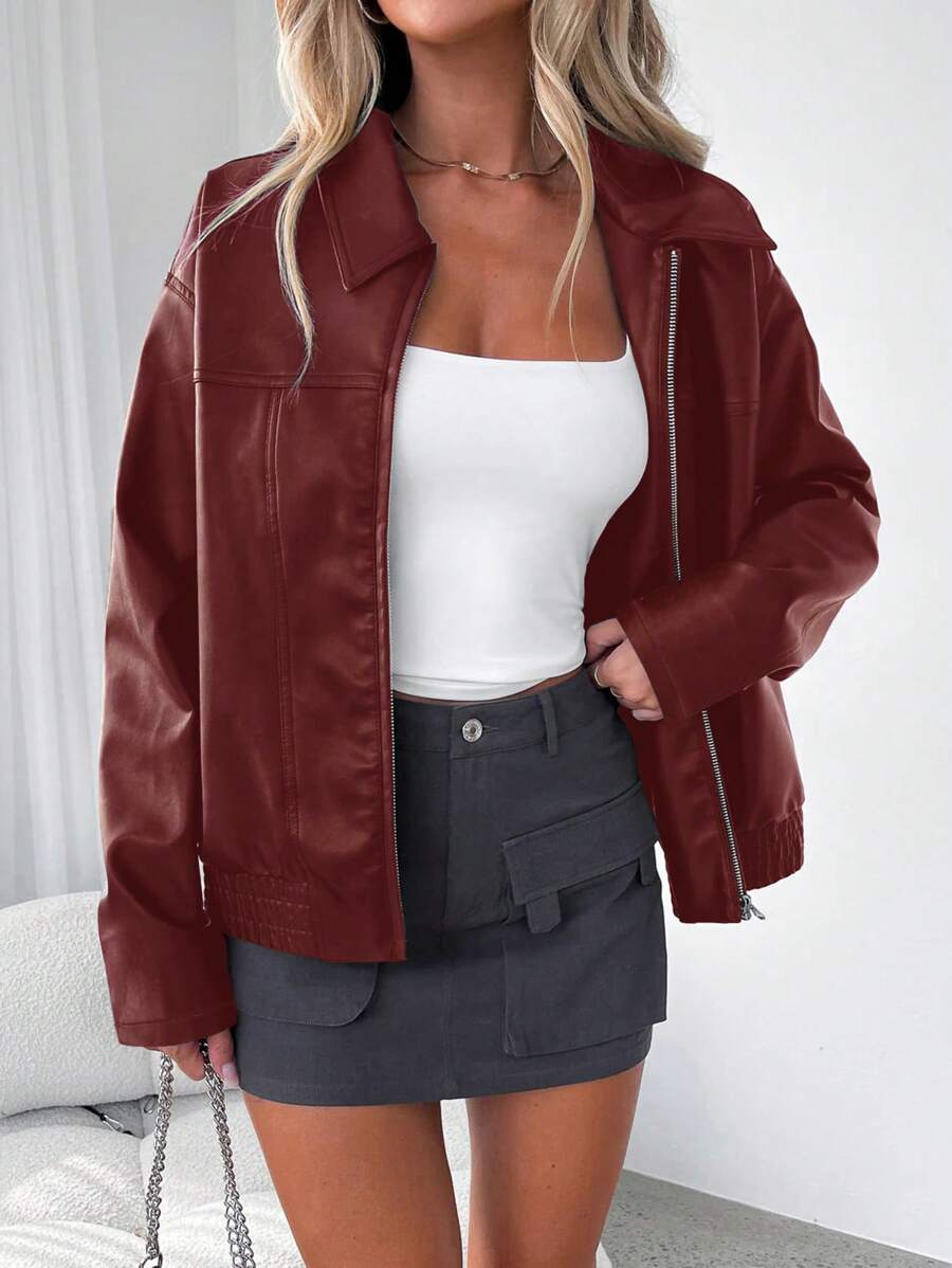 Imitatieleren bomberjack dames, bordeaux - afbeelding 4