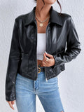 Imitatieleren korte jas dames, zwart - afbeelding 1