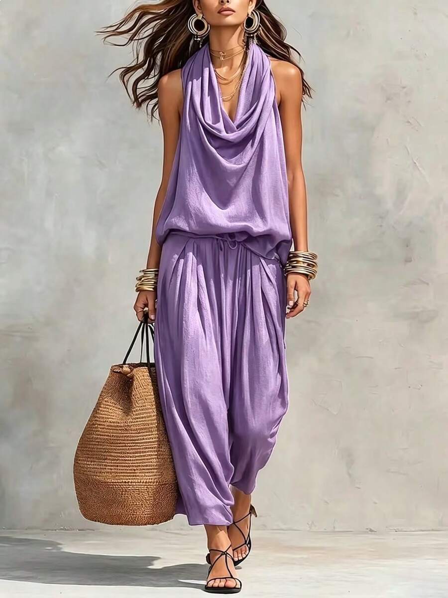 Wijde jumpsuit dames, Paars - afbeelding 1