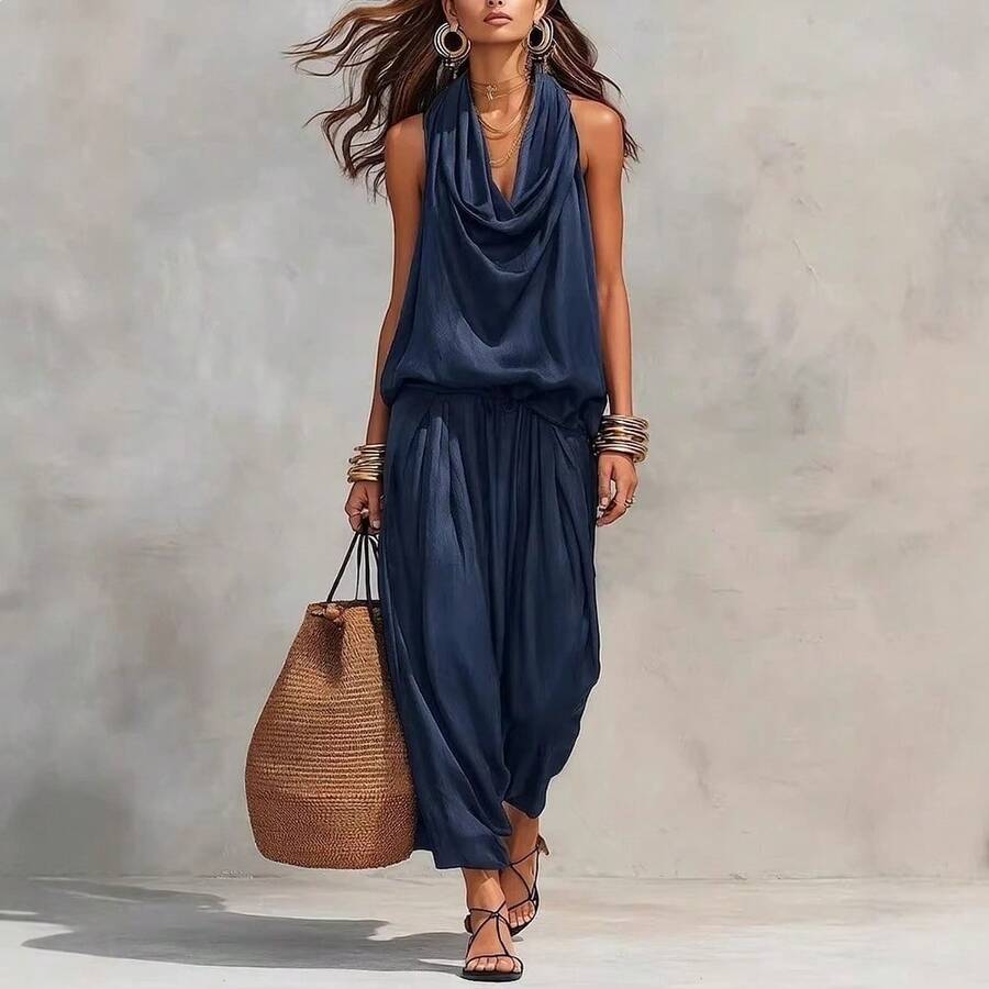 Wijde jumpsuit dames, Marineblauw - afbeelding 2