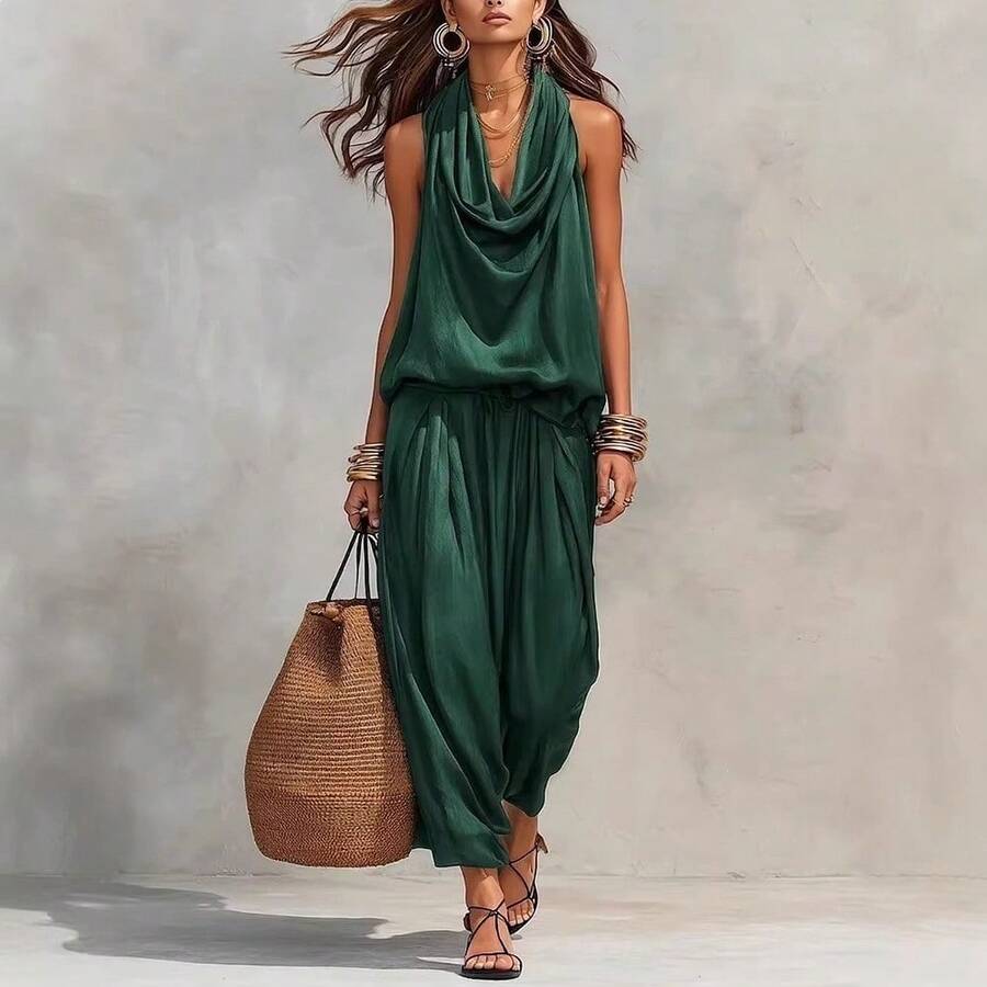 Wijde jumpsuit dames, Groen - afbeelding 4