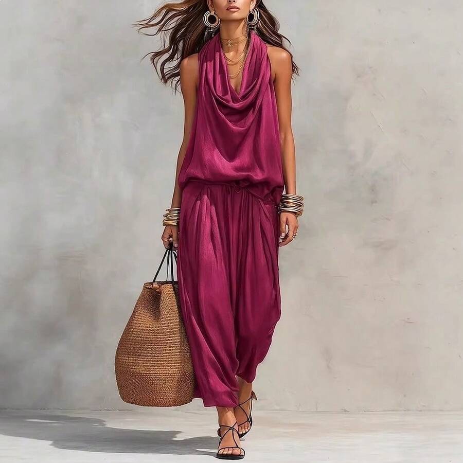 Wijde jumpsuit dames, Fuchsia - afbeelding 5