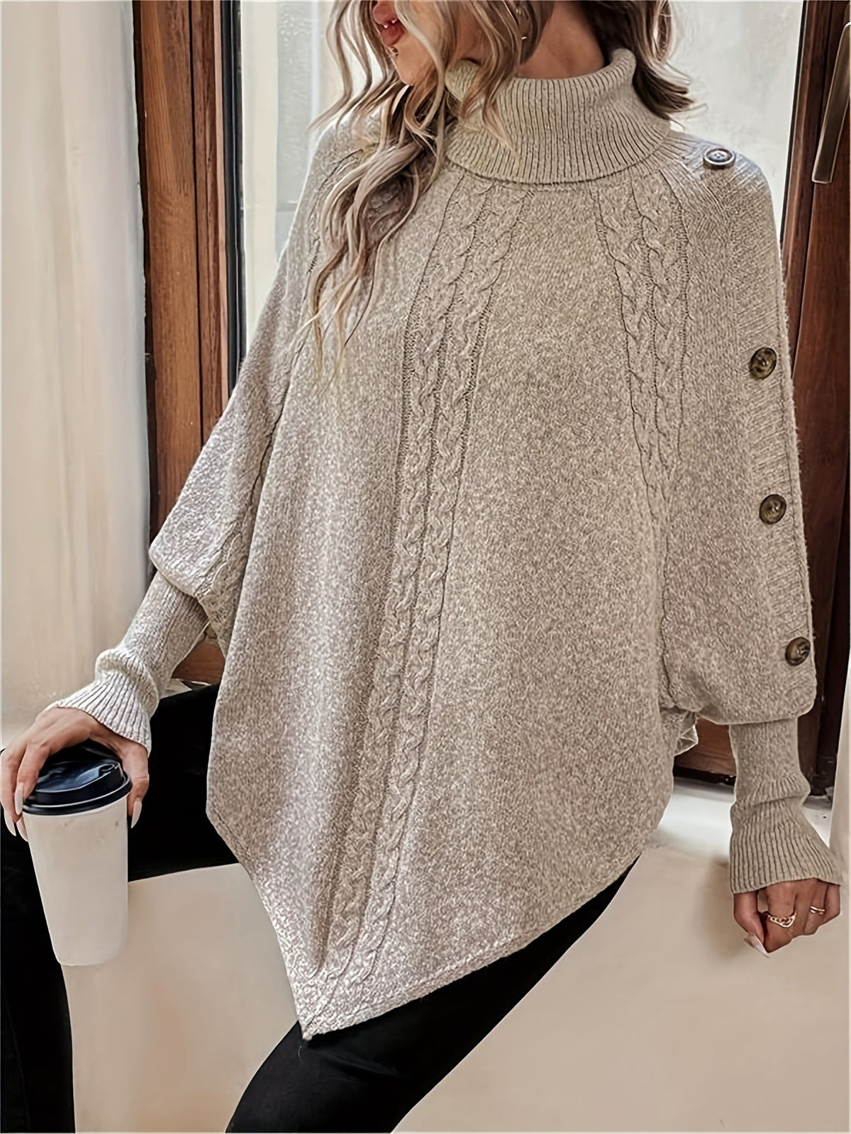 Kabelgebreide poncho dames - afbeelding 10