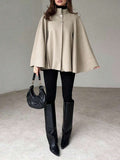 Korte cape jas dames met opstaande kraag, taupe - afbeelding 1