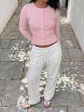 Korte cardigan dames met ronde hals, roze - afbeelding 1