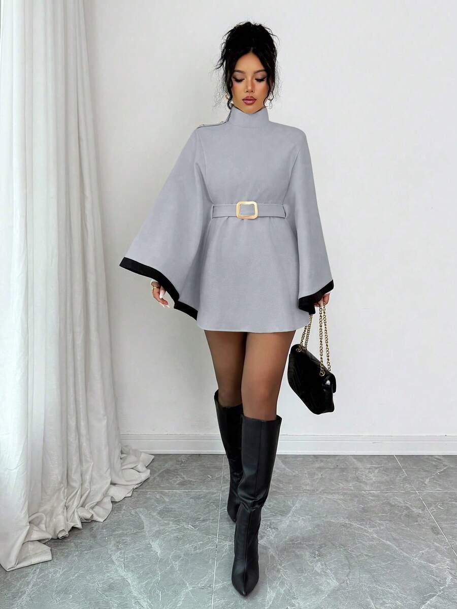 Korte poncho dames, lichtgrijs - afbeelding 10
