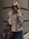 Korte trenchcoat dames, taupe - afbeelding 1