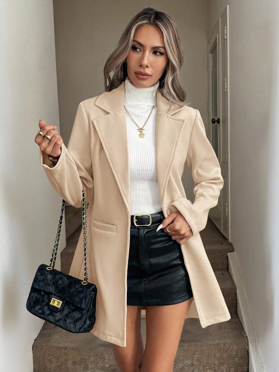 Lange blazer dames met één knoop, beige - afbeelding 10