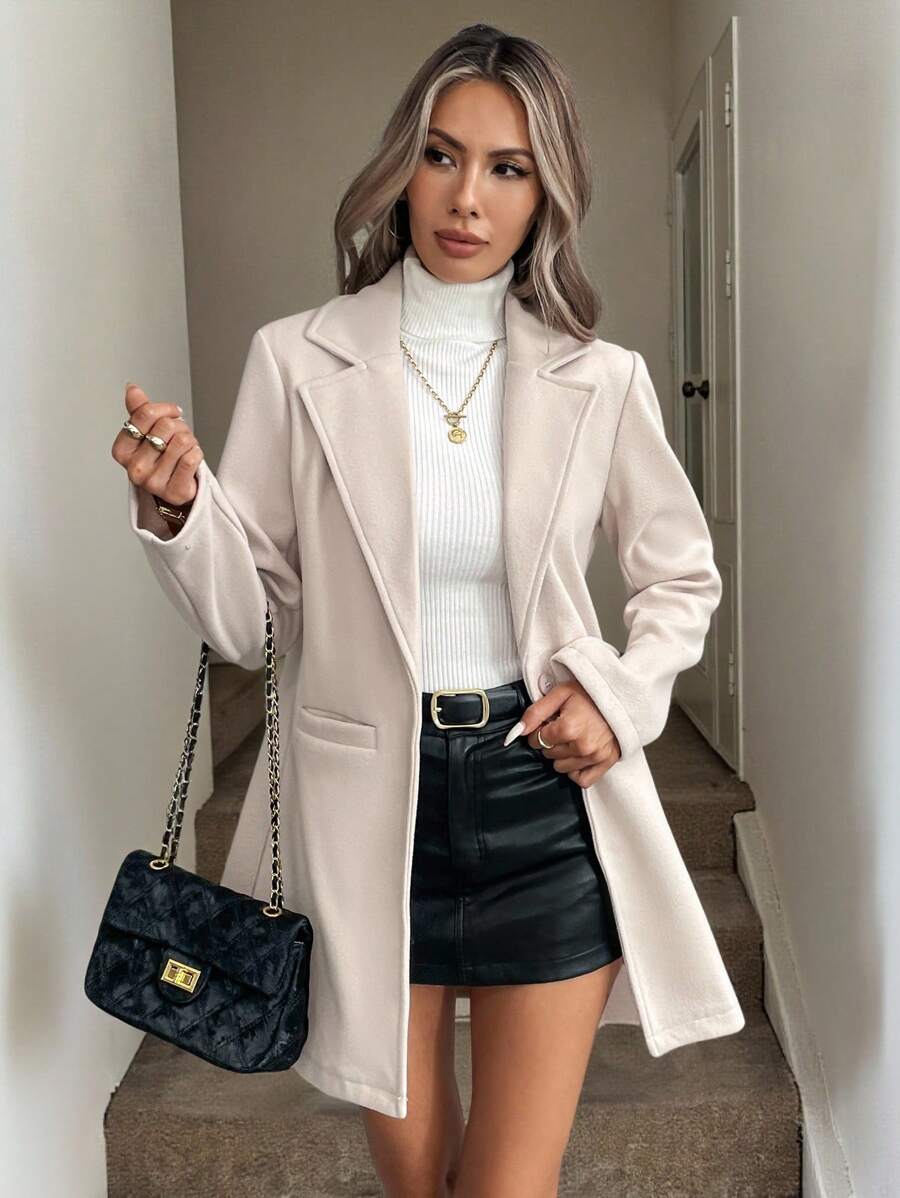 Lange blazer dames met één knoop, crème - afbeelding 6