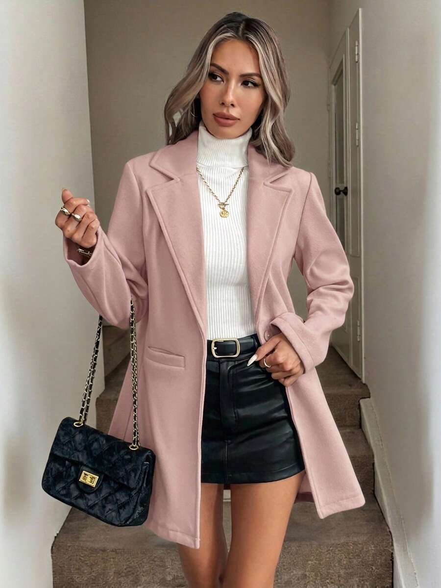 Lange blazer dames met één knoop, roze - afbeelding 9
