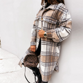 Lange geruite shacket dames, beige - afbeelding 2