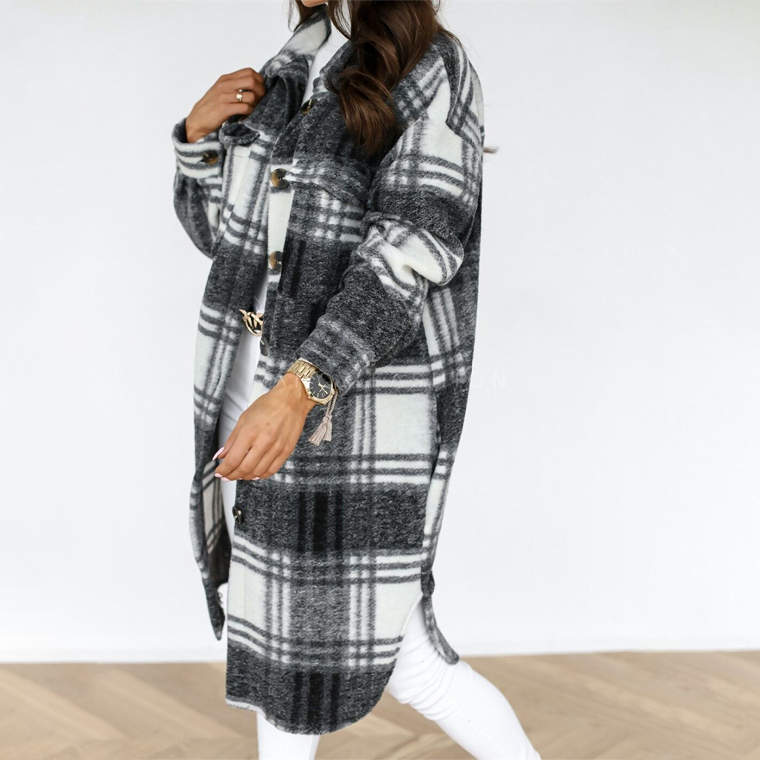 Lange geruite shacket dames - afbeelding 4