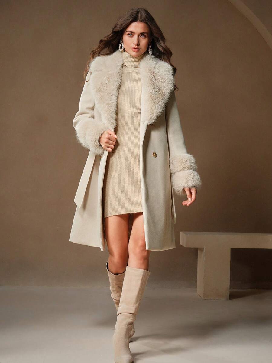 Lange winterjas dames, beige - afbeelding 11