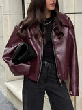 Oversized lederlook jas dames, Bordeaux - afbeelding 1