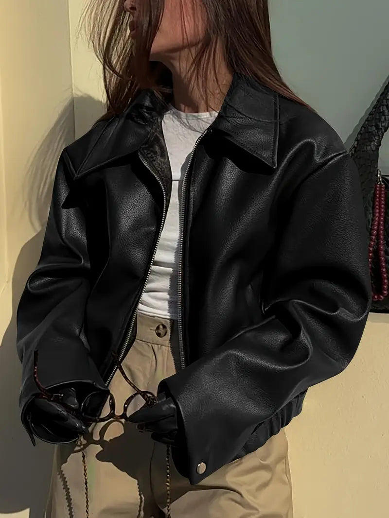 Oversized lederlook jas dames, Zwart - afbeelding 3