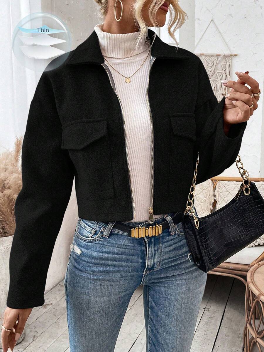Cropped jas dames, zwart - afbeelding 7