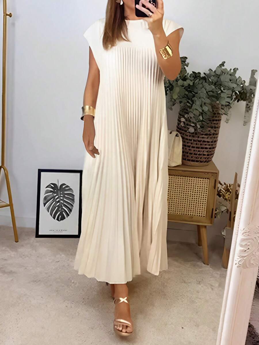 Geplooide maxi jurk dames, Crème - afbeelding 1