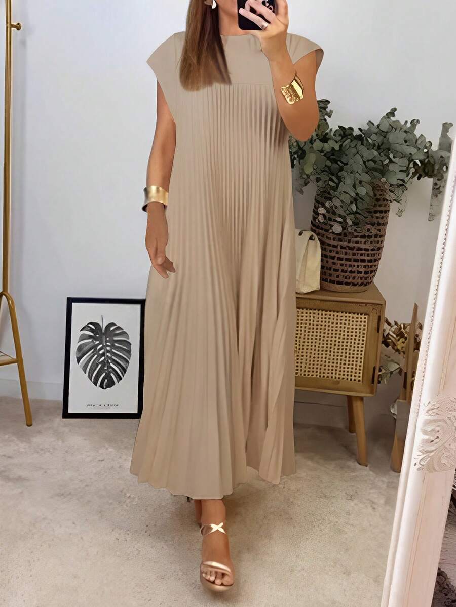 Geplooide maxi jurk dames, Beige - afbeelding 10
