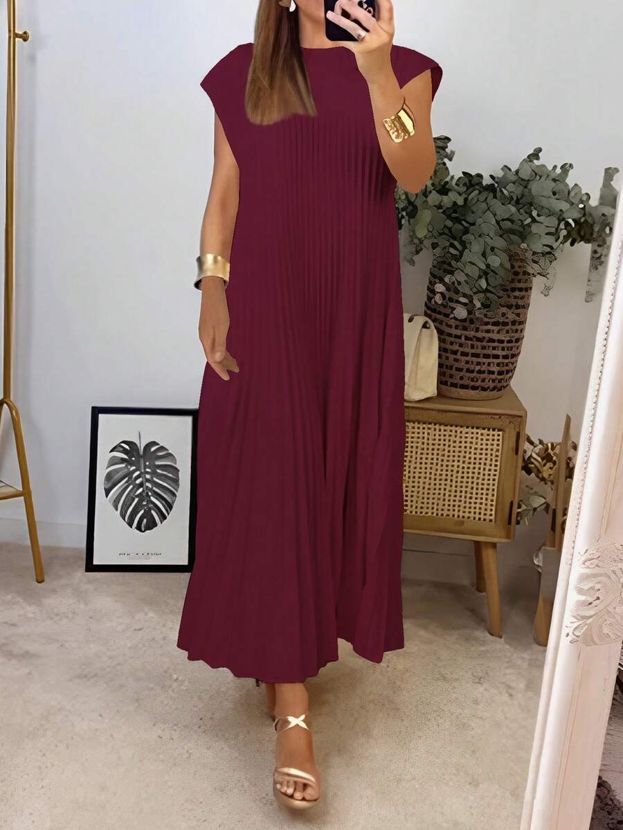 Geplooide maxi jurk dames, Bordeaux - afbeelding 12