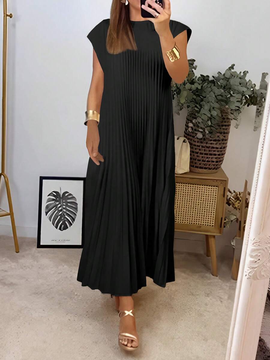 Geplooide maxi jurk dames, Zwart - afbeelding 4