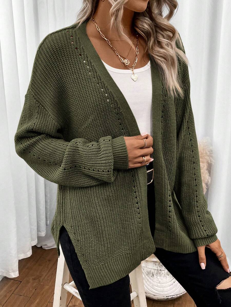 Losse open cardigan dames met ajourpatroon - afbeelding 4